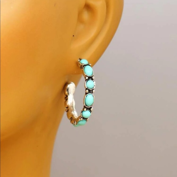 Turquoise Cuff Hoop Earrings - Picture 5 of 5